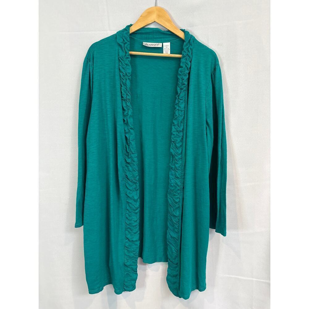 Women’s Roaman’s Size 2X Teal Long Sleeve Sweater with Ruched Details.